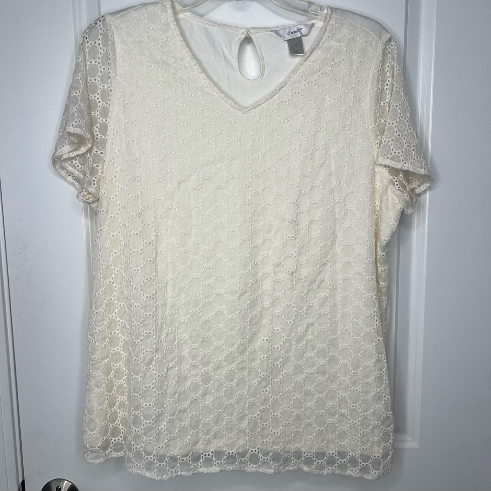 CJ Banks Cream Lace Blouse